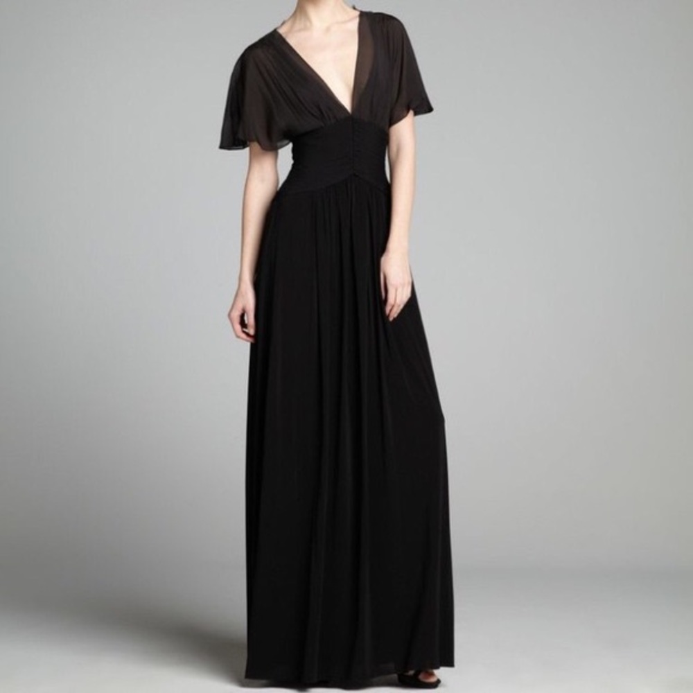 BCBG black lace back deep v gown